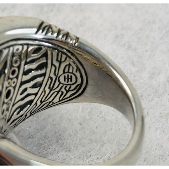 JOHN HARDY Hammered 18k Gold , Black Saphire and Spinel Saddle Ring - Picture 7 of 10